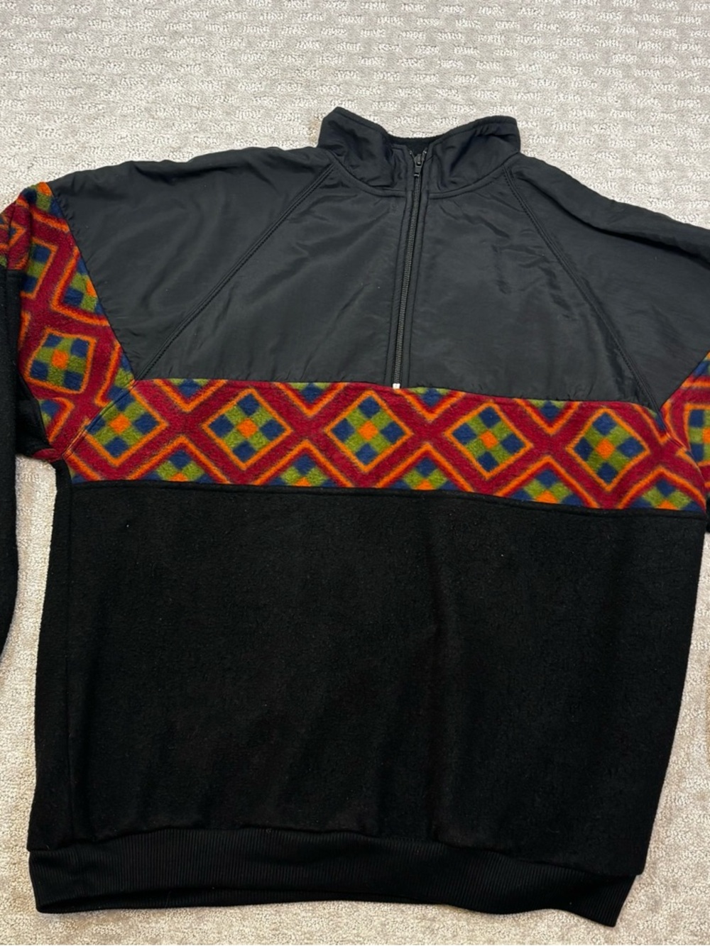 Vintage Pierre Cardin Fleece Quarter Zip‎ Sz L PullOver Norwegian Aztec Pattern